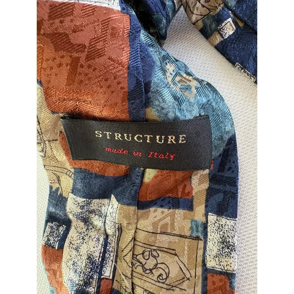 Structure made in Italy 100% silk tie multi-color abstract patterned 1990s